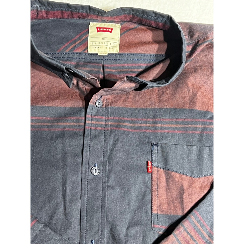 Levis Mens XXL Long Sleeve Button Down Shirt Red Grey Striped 3LYLW7682 NEW
